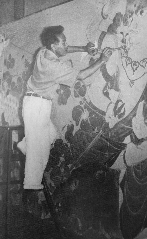 KAWABATA Ryushi 1948, working on the
                      "ASAHI Graph"