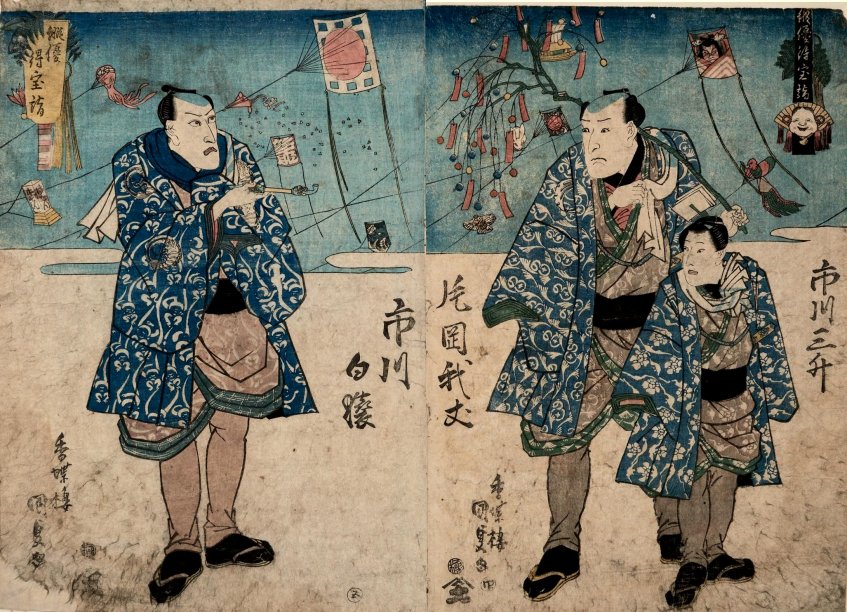 KUNISADA :Actors'
          Pilgrimage to the Treasure-Bestowing Deities