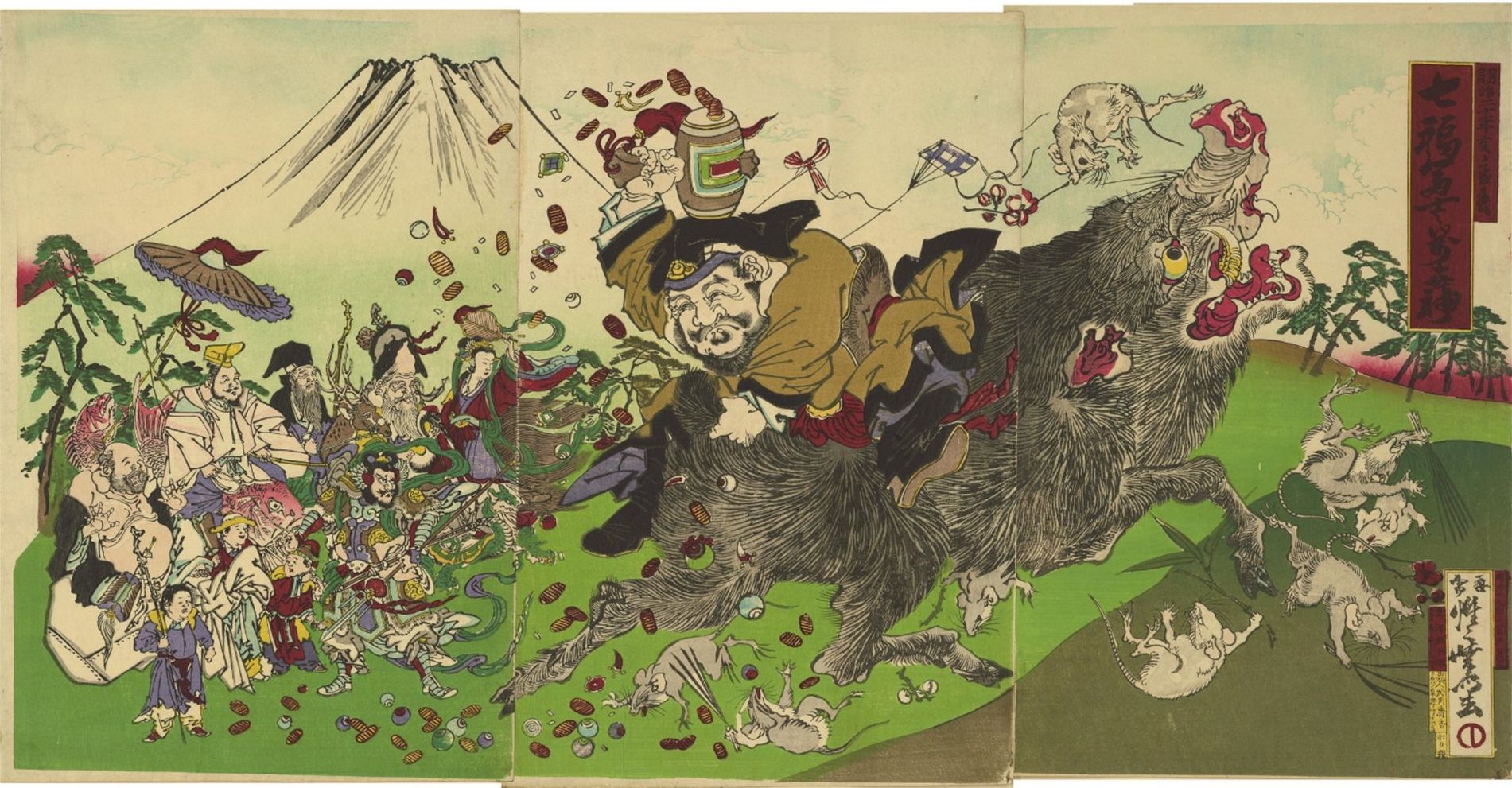 KYOSAI, "Seven Gods of Good Fortune at the Foot of
        Mount Fuji"