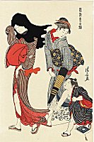 Kyonaga, The Entangled Kite (Red Kimono, Red
                    Obi)