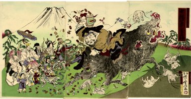 KYOSAI, "Seven Gods of Good
Fortune at the Foot of Mount Fuji"