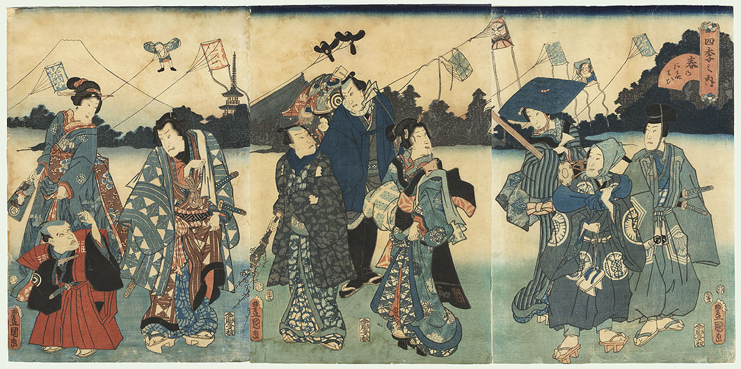 KUNISADA (Toyokuni-III), "New Year's Day Kite
        Flying"