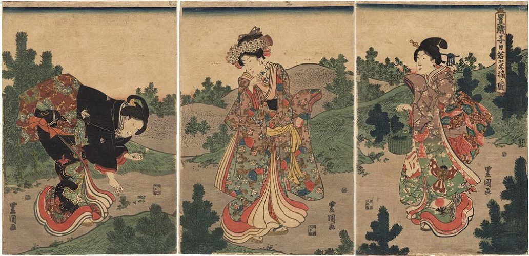 KUNISADA
        (Toyokuni-III), "Gathering Spring Greens"